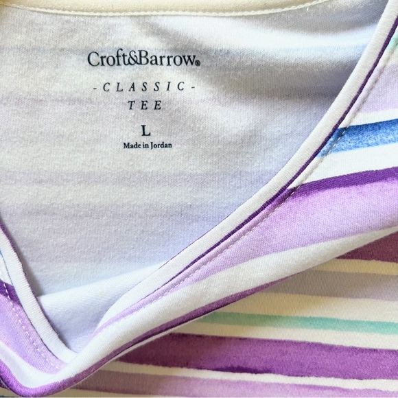 Croft & Barrow Purple Striped Classic Tee Shirt size Large - Picture 3 of 4